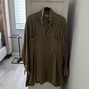 Free People Olive Green Button-Up Top
